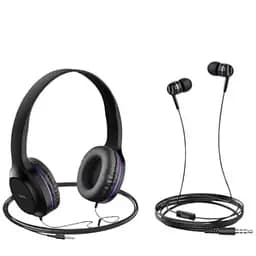 Навушники Hoco Enlighten W24 чорні з фіолетовим накладні та вставні 2 пари