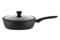 Глубокая сковорода с крышкой Benson BN-446 ⌀ 28см 7.5см алмазное антипригарное покрытие Черная