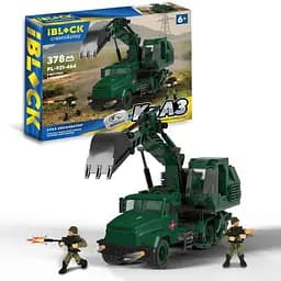 Конструктор IBLOCK Армия КрАЗ Экскаватор, PL-921-464, 378 деталей, 2 фигурки, 38x6.4x28 см
