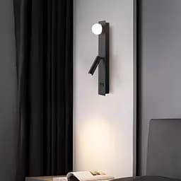 Чорне бра з білим плафоном та спотом на 2 вимикачі 40х8 см Line F Арт. B91/2 BK