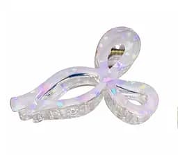 Заколка-крабик для волосся Бантик 11 см прозорий акрил з вкрапленнями Перламутровий