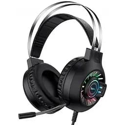 Наушники накладные Hoco ESD04 игровые с LED подсветкой Jack 3.5, 2м, black pink