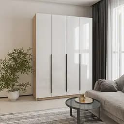 Шкаф 4-дверный MebelStar Оскар Gloss BL-B, блок ящиков 160x52x220 см Дуб сонома/Белый (MBS-5289)