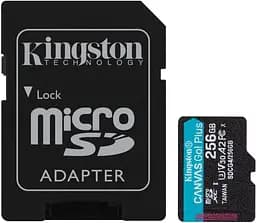 Карта пам'яті microSD 256GB C10 UHS-I U3 A2 V30 R200/W160MB/s + SD Kingston teh0013315