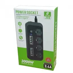 Мережевий подовжувач фільтр на 4 розетки та 6 USB білий 3,4A та 2 Type-C Power Socket J08 - мініатюра 5