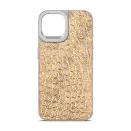 Кожаный чехол для Apple iPhone 15, Harder Crocosaur, бежевый, термополіуретан ТПУ + экокожа с текстурой крокодила, панель, защита корпуса, противоударный, микрофибра, рамка вокру камеры, защита всего корпуса, (ARM76699)