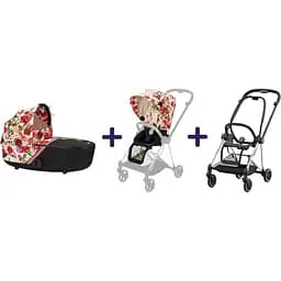 Люлька Cybex Mios Lux R Spring blossom light + Комплект текстиля Cybex Mios Spring blossom light + Шасси для коляски Cybex Mios LS RBA Chrome Black