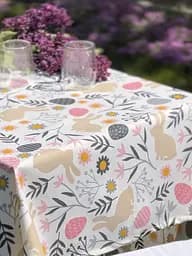 Водовідштовхувальна Скатертина Великодні зайчики 340х140 см (+ 7 серветок 30х40) - мініатюра 2