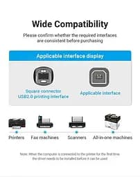 Кабель Vention USB type А 2.0 — USB type B для принтерів, БФП 2.0 480 Мбіт/с 2 A 3 м Black (COQBI) - мініатюра 6