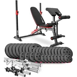 Набор Hop-Sport Premium 173кг со скамьей HS-1095, штангами и гантелями