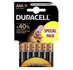 Щелочные батарейки мизинчиковые Duracell 1,5 V ААA LR03/MN2400, 6 шт. (5005618)