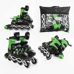 Роликовые коньки, размер 34-38, PVC колеса, стелька 21-24 см, зеленый, INLINE SKATE, 39452-M