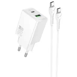 СЗУ Hoco N71 Nuevo PD30W+QC3.0 (1USB-A/1C) + кабель Type-C to Type-C White