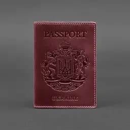 Шкіряна обкладинка для паспорта з українським гербом бордова - мініатюра 6
