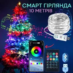 Умная смарт гирлянда Niki Light smart роса rgb управления через смартфон пульт 10 метров 100 лед