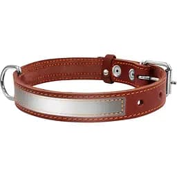 Нашийник Collar зі світловідбиваючою стрічкою, шкіра, 38-50х2,5 см, коричневий - мініатюра 3