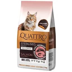 Корм беззерновий Quattro Cat Sterilized Salmon and Krill для стерилізованих котів з лососем та крилем 7 кг
