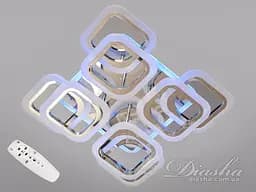 Люстра стельова LED Diasha HAS8060/4+4HR, 110W, 3200K-6500K, хром, хай-тек стиль, з пультом, диммером, підсвіткою