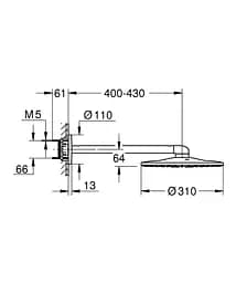 Верхній душ з душовим кронштейном 430 мм, 2 режими струменя Grohe Rainshower 310 SmartActive 26475AL0, Графит - мініатюра 3