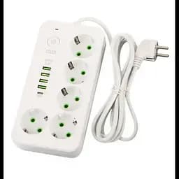 Мережевий фільтр-подовжувач 5 розеток 4xUSB-A 1xUSB-C 3м білий кнопка відключення подовжувач електричний живлення зарядк Yiwu HP-5-49