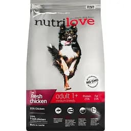 Сухой корм для взрослых собак средних пород Nutrilove со свежей курицей и рисом 1.6 кг