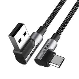 Кабель Ugreen US176 Angled USB 2.0 A to Type C Cable Nickel Plating Aluminum Shell 1 м черный (20856)