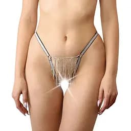 Трусики зі стразовим ланцюгом Art of Sex - Lea, розмір XS-M, Срібло/Чорний