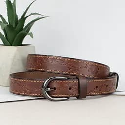 Ремень женский кожаный с цветами SF-255 коричневый (125 см)