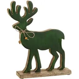 Статуэтка Оленя рождественская J-line деревянная ручная работа 30 см зеленая (37937)