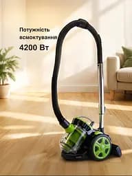 Пилосос вакуумний 4200Вт, пилосос з фільтром НЕРА, пилосос без мішка з контейнером з турбощіткой 3л, Зелений - мініатюра 4