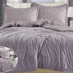 Постільна білизна Laura Grand 4 сезони QM-4-02 комбінована - зимова велюр євро комплект Сірий