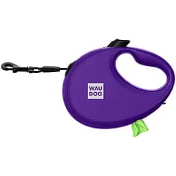 Повідець-рулетка для собак Waudog R-leash з контейнером для пакетів, світловідбивна стрічка, М до 20 кг, 5 м фіолетовий - мініатюра 2
