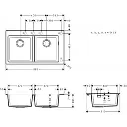 Кухонна мийка Hansgrohe S510-F770 770x510 на дві чаші 370/370 Stonegrey 43316290, Сірий - мініатюра 2