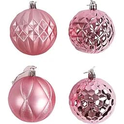 Набор новогодних украшений 24 текстурные игрушки на елку, розового цвета (161623)