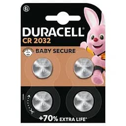 Батарейка Duracell CR 2032 спеціальна літієва типу таблетка 2032 3V 4 шт. в упаковці (5007662/5010951/5014799) - мініатюра 2