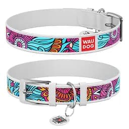 Ошейник для собак кожаный Waudog Design с QR-паспортом "Лето" XL Ш 35 мм Д 46-59 см белый