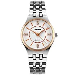 Жіночий класичний годинник Skmei 1133 (Сріблясті зі вставками з рожевого золота)