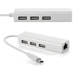 Хаб USB 2.0 Type-C -> 3xUSB 2.0 + RJ45 Fast Ethernet White (S0742) - мініатюра 3