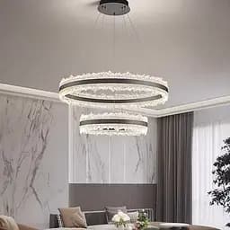 Волшебная подвесная люстра в черном корпусе с двумя кольцами Ø 60+40 см | Ст. MJ304-600+400 BK | Line F