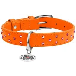 Нашийник для собак Waudog Glamour, шкіряний, зі стразами, з QR паспортом, L, 30-39х2 см, помаранчевий