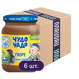 Упаковка пюре Чудо-чадо Яблоко и слива с сахаром 1.02 кг (170 г х 6 шт.)