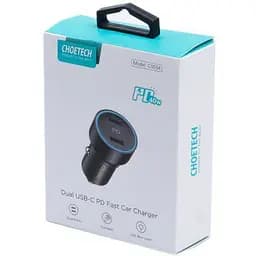 Автомобільний зарядний пристрій Choetech С0054BK 2xUSB-C, 40 Вт, PD - мініатюра 3
