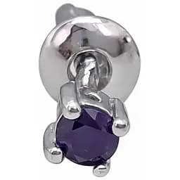 Серебряная моносерьга пуссета с фианитом. 3003.6С Фиолетовый