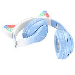 Навушники Hoco Cat ears BT headphones W42 BT5.3, AUX/TF, 10h crystal бездротові блакитні - мініатюра 2