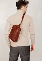 Чоловіча шкіряна сумка Chest bag світло-коричнева - мініатюра 4