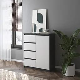 Комод Vays, сучасний, з полицями, 4 шухляди, без ручок R-32 Антрацит-Білий фасад