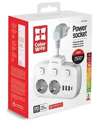 Фільтр мережевий 2 розетки 2.5 см White 20 Вт ColorWay teh0024061 - мініатюра 4