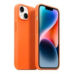 Кожаный чехол-панель для Apple iPhone 14, FAKE Leather Case, оранжевый, искусственная кожа, премиум, противоударный, защита всего корпуса, с мягкой подкладкой, поддержка MagSafe и беспроводной зарядки, ArmorStandart (ARM64457) - мініатюра 3