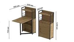 Стіл книжка з етажеркою Практик 1 Ferrum-decor 1200x640x990 Чорний метал ДСП Дуб Артізан 16 мм (FRD-104616) - мініатюра 2