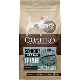 Сухий корм Quattro Senior & Diet Fish Small Breed для собак дрібних порід від 10 років та собак з надмірною вагою з білою рибою та крилем 7 кг
